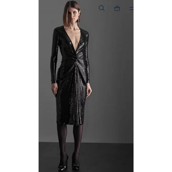 Ralph Lauren Collection Purple Label Black Sequin Cocktail Midi Dress Gown 2 XS - Picture 2 of 8
